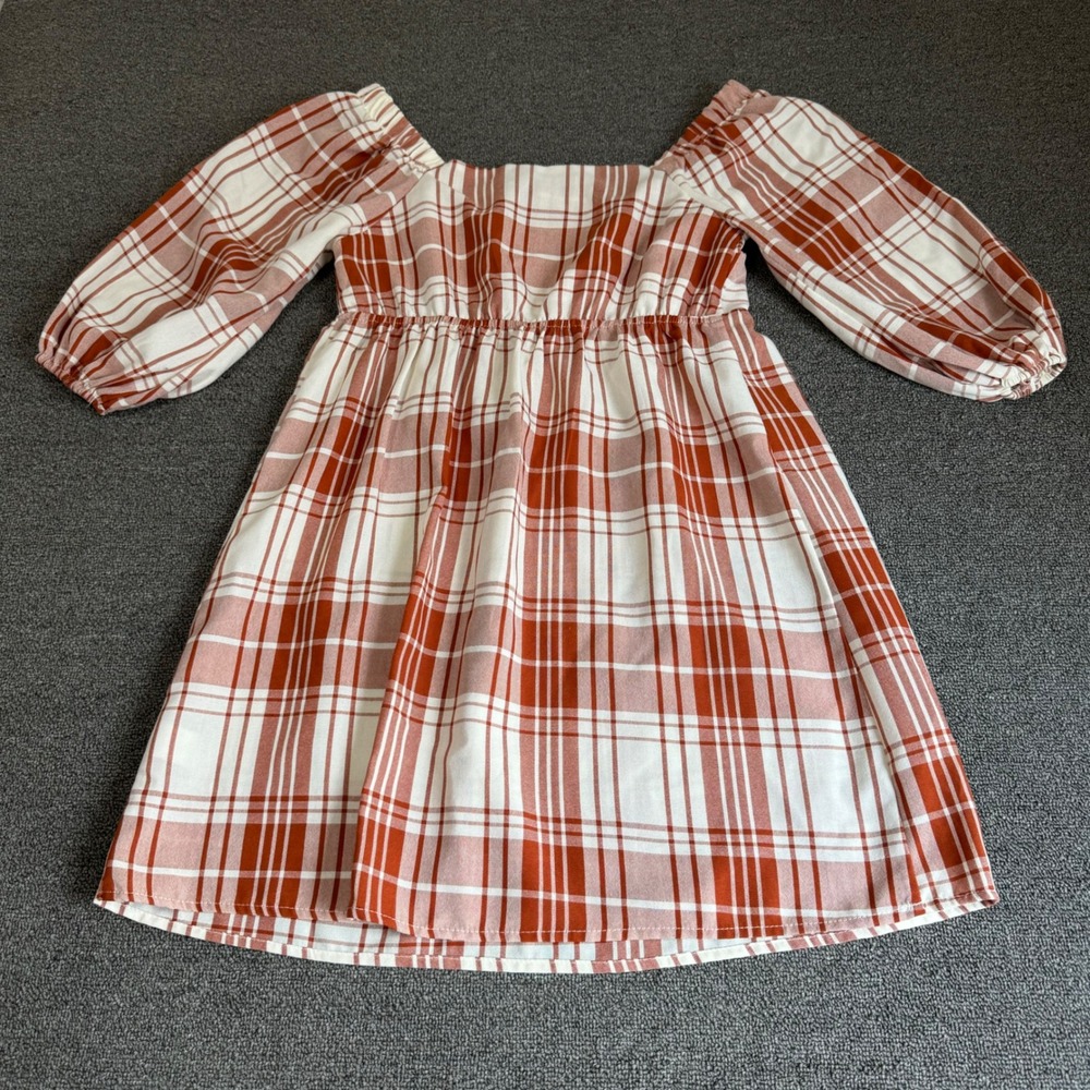 Monteau Los Angeles Plaid Babydoll Mini Dress Rust Orange Square‎ Neck Small